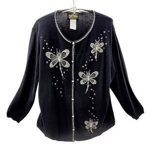 HP Bob Mackie Vintage Knit‎ Bead Dragonfly Button Down Cardigan Sweater Jacket